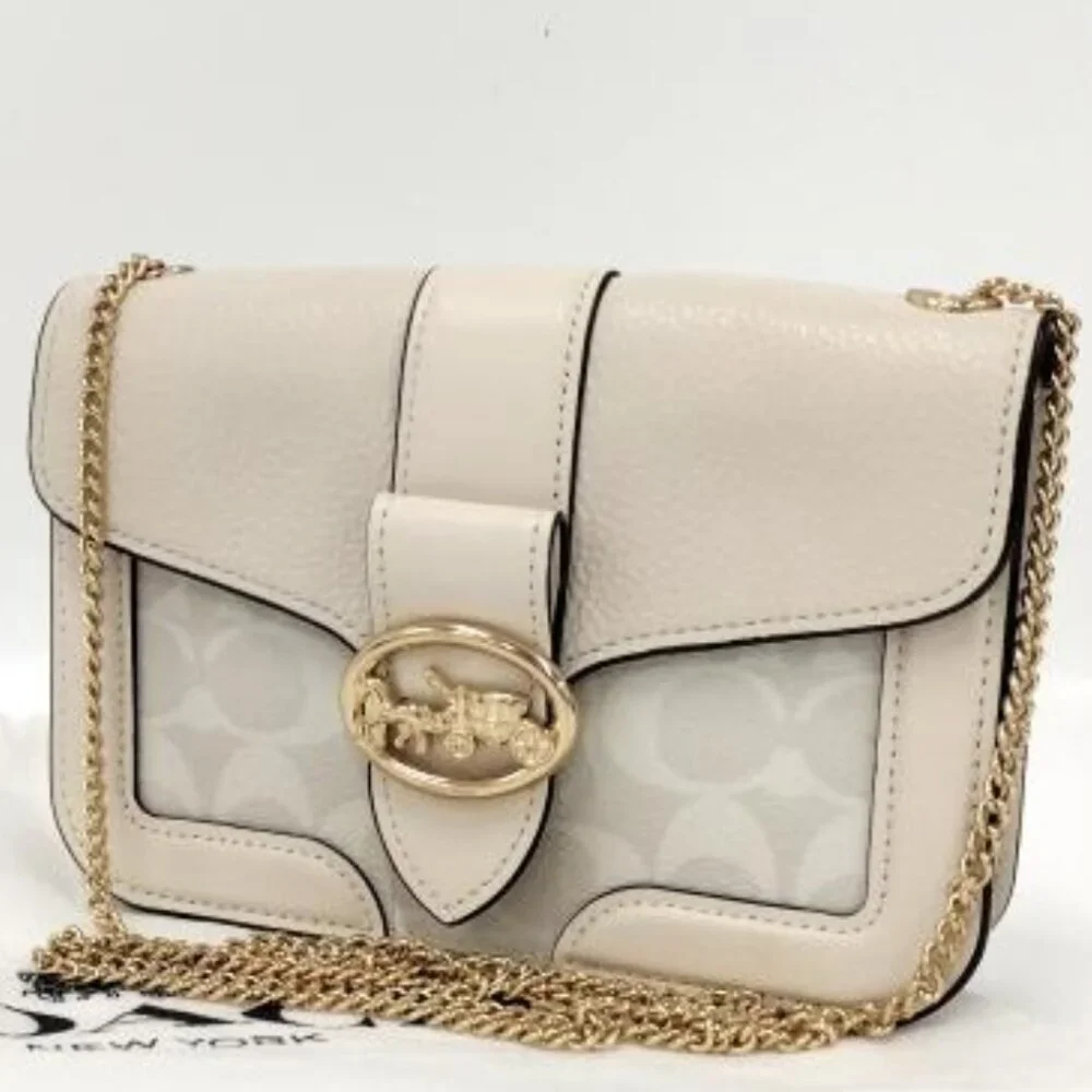 NWT COACH Georgie Crossbody Chalk Signature C Canvas & Leather Gold Details - Picture 6 of 14